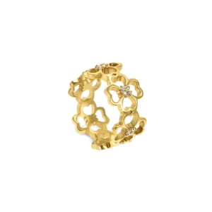 Anel One Lucky Flower Crystal Gold