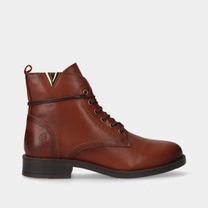 BOTA EM PELE DE CORDÃO COM APLICAÇÃO EM METAL E SOLA EM BORRACHA US