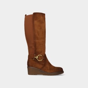BOTA DE CUNHA E CANO ALTO COM ELÁSTICO FECHO